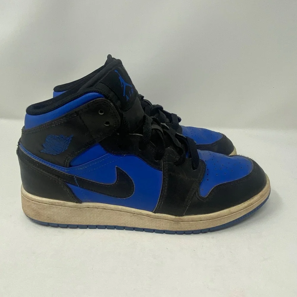 Jordan 1 Mid Royal Blue Black Mens 6Y DQ8423-042 Mid Top Sneakers